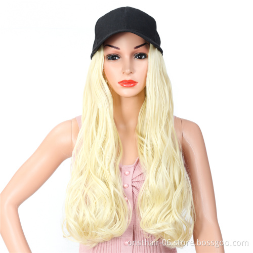 Hat Wig for Women Synthetic Long Wavy Curly Bucket Hat Wig All-in-one 613 Blonde Black Wig with Hat